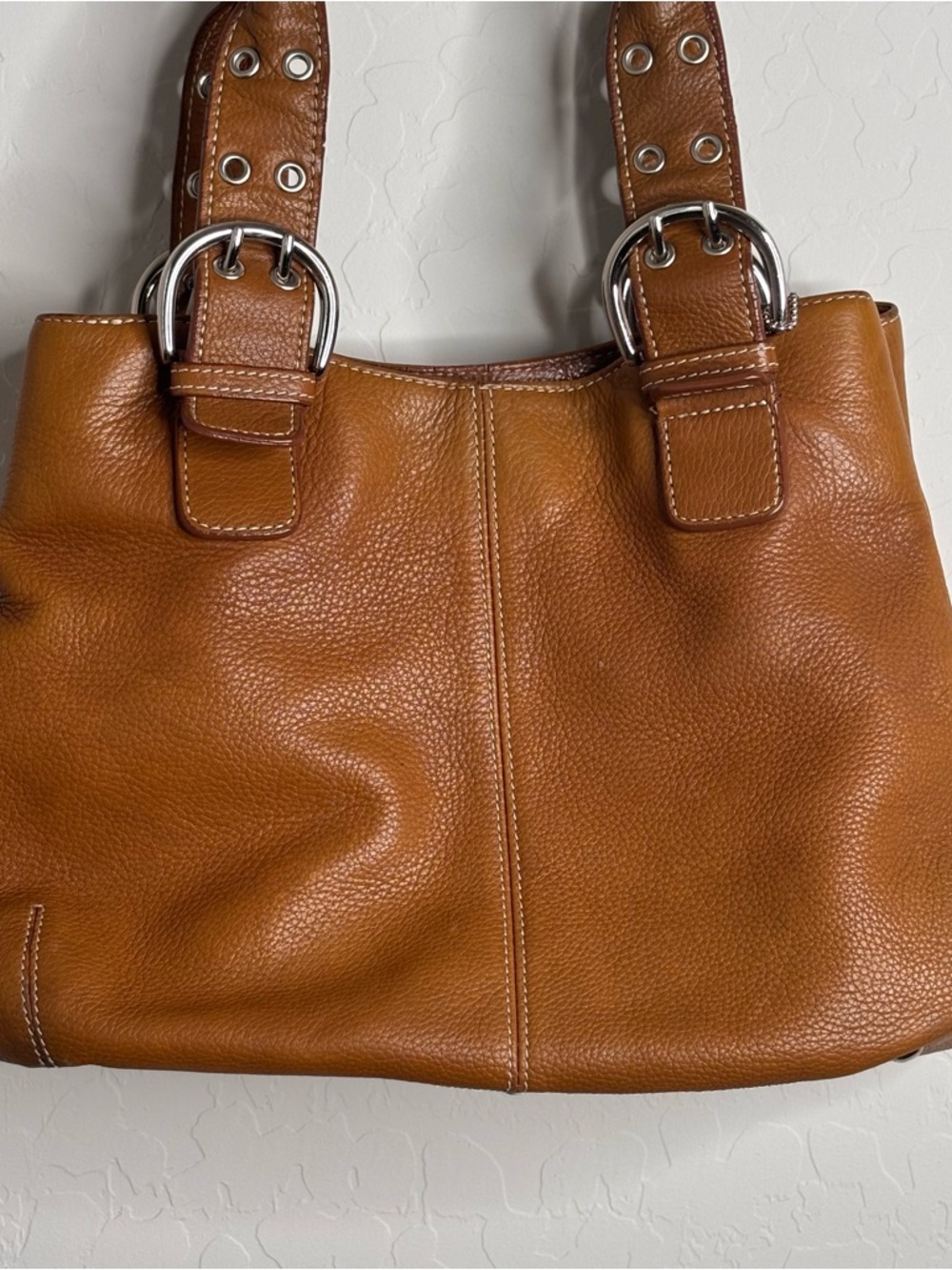 TIGNANELLO Satchel Tote Bag Caramel Leather Double Handle Magnet Closure - Picture 2 of 9
